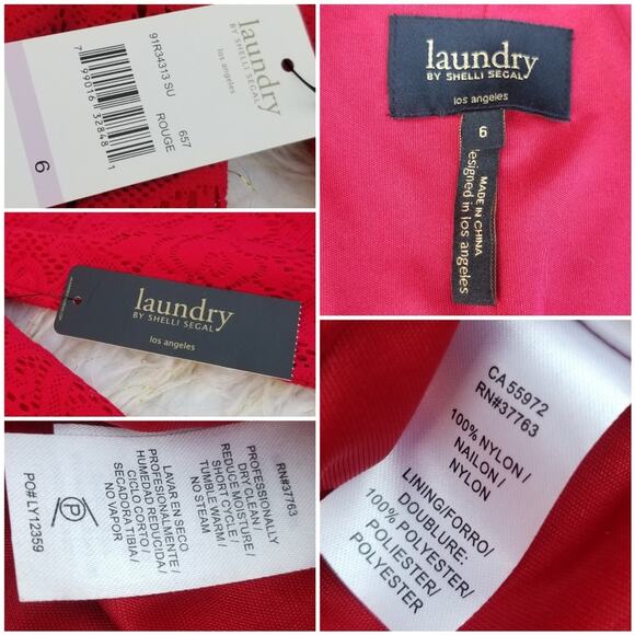 Red Lace Crochet Dress Laundry Shelli Segal Size 6 Scallop Edge Flare Sleeve NWT - Picture 6 of 9